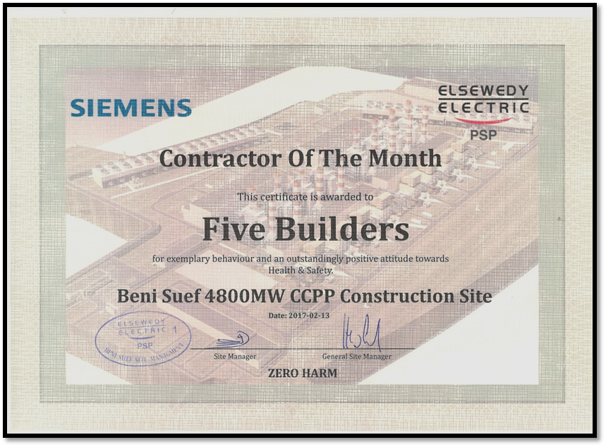 Contract of the Month Certificate 
From Siemens & Elsewedy PSP.
